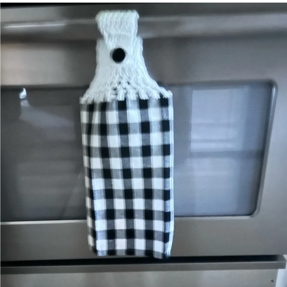 Hand Crafted Black Checkered Buffalo Plaid Hanging Kitchen Hand Towel